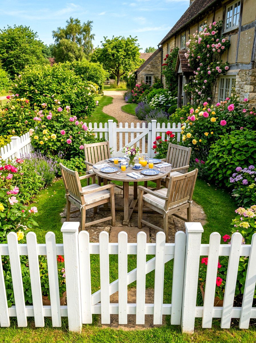Picket Fence Courtyard Dining - 30 Nancy Meyers outdoor dining ideas