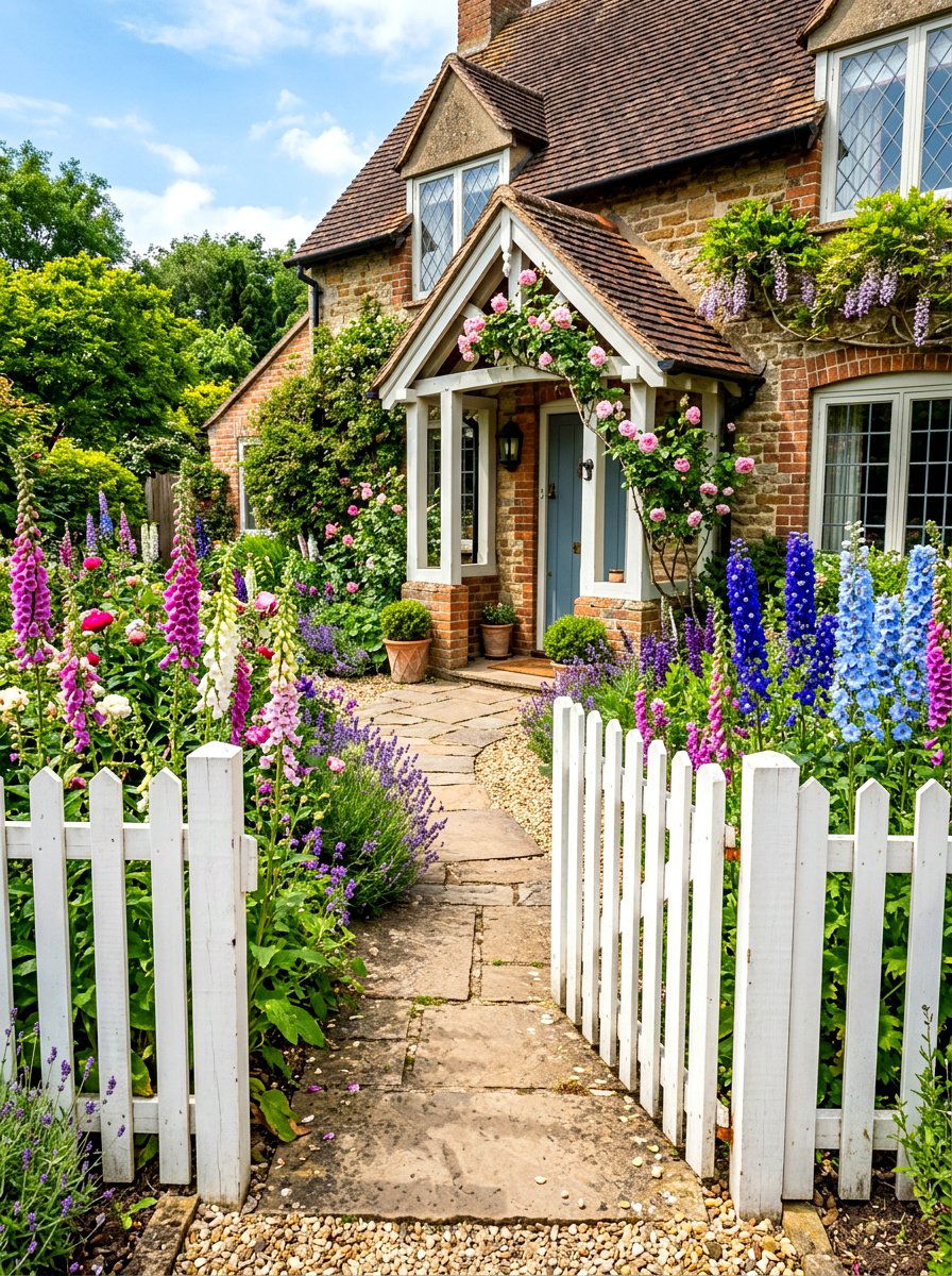 Picket Fence Entry Porch - 30 English cottage front porch ideas