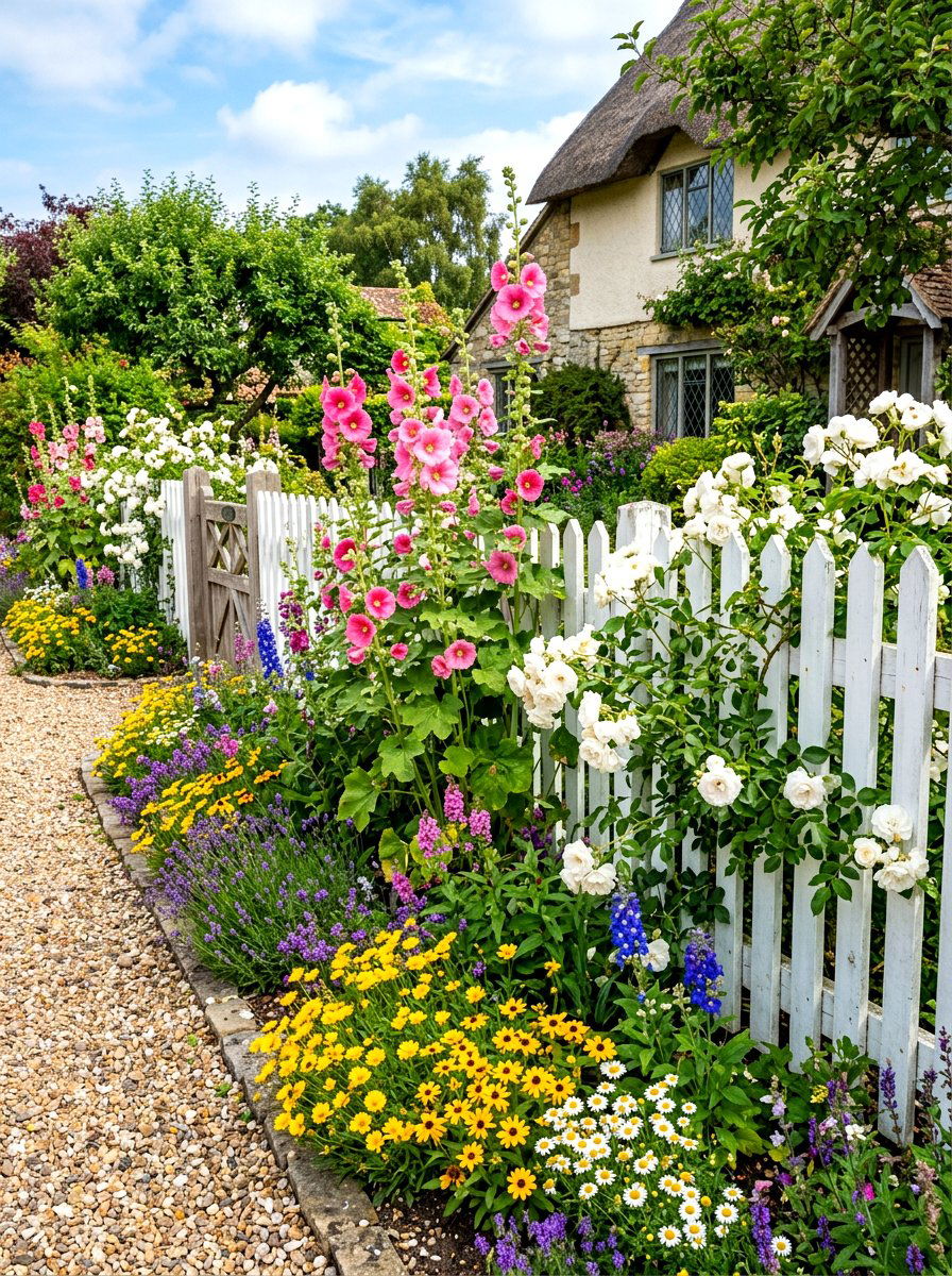 Picket Fence Flower Bed - 30 cottage flower bed ideas