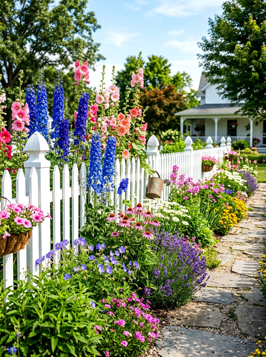 Picket Fence Flower Border - 30 cutting garden layout ideas