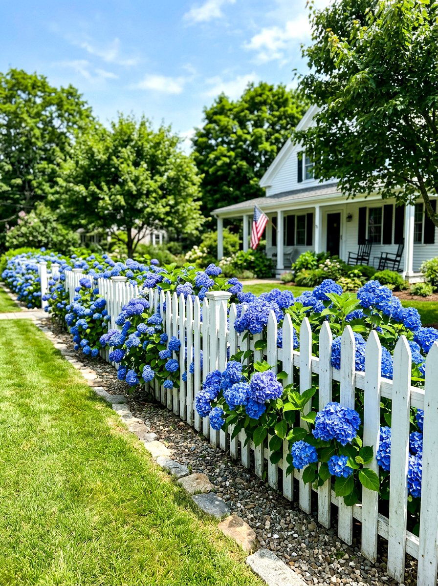 Picket Fence Hydrangea - 30 hydrangea border curb appeal ideas