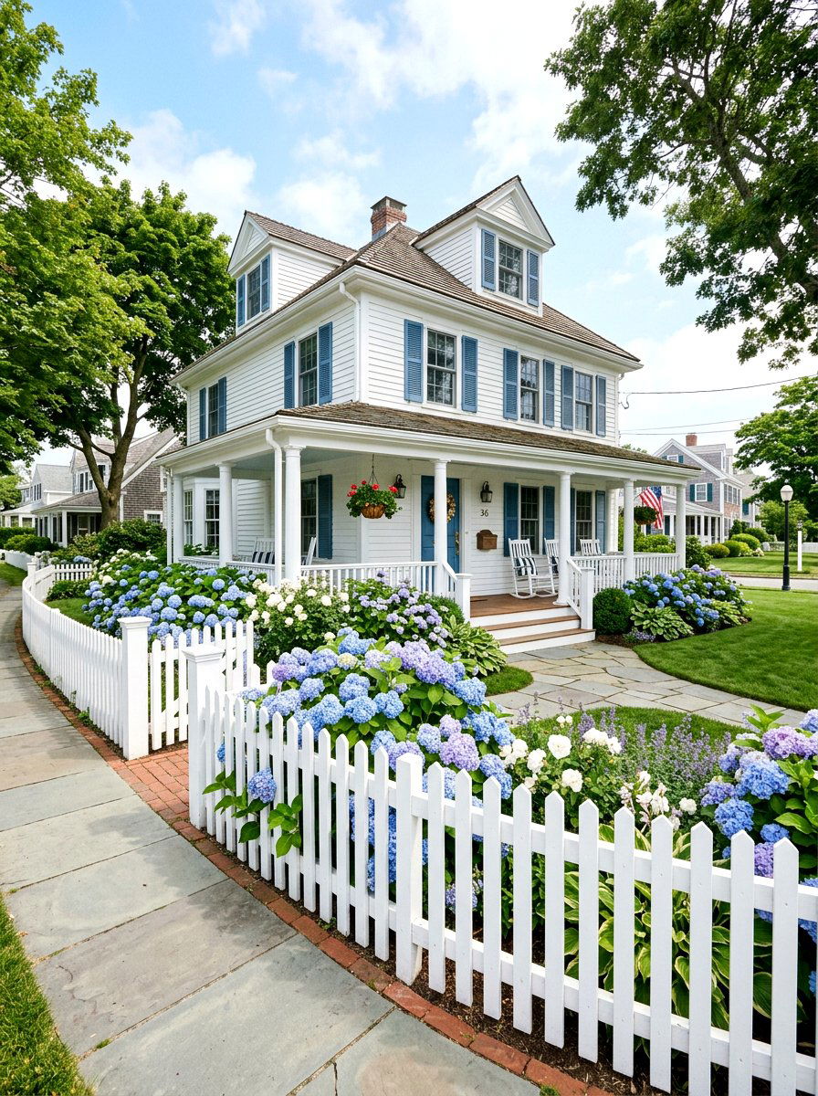 Picket Fence Porch Border - 30 coastal prep porch ideas
