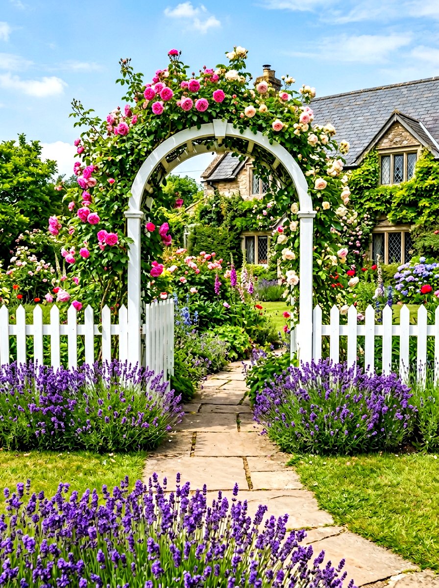 Picket Fence Rose Arch - 30 cottage rose arbor ideas