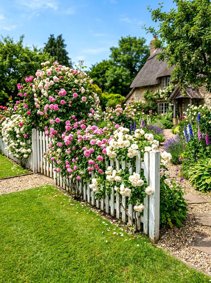 Picket Fence Rose Garden - 30 cottage rose border ideas