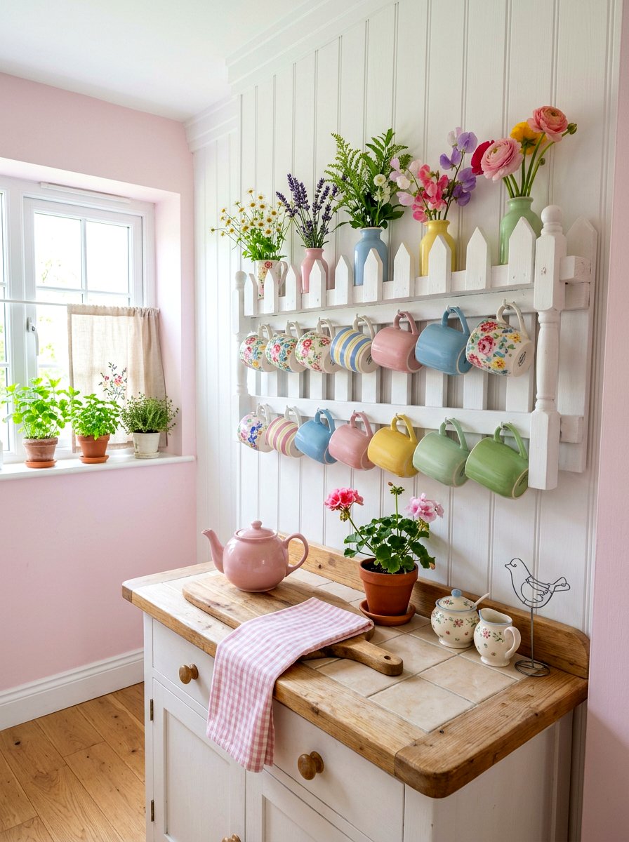 Picket Fence Style Shelf - 30 French cottage kitchen shelf ideas