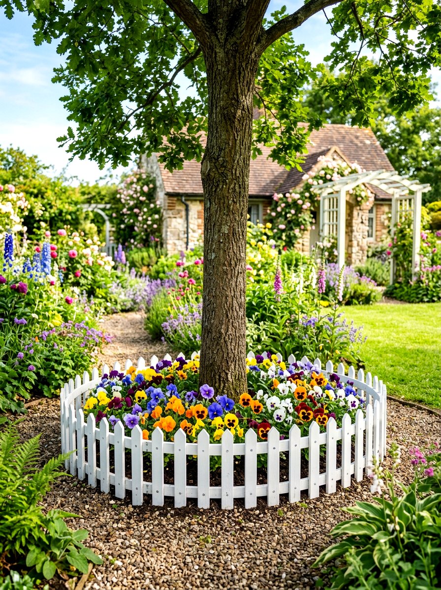 Picket Fence Tree Ring - 30 tree ring flower bed ideas