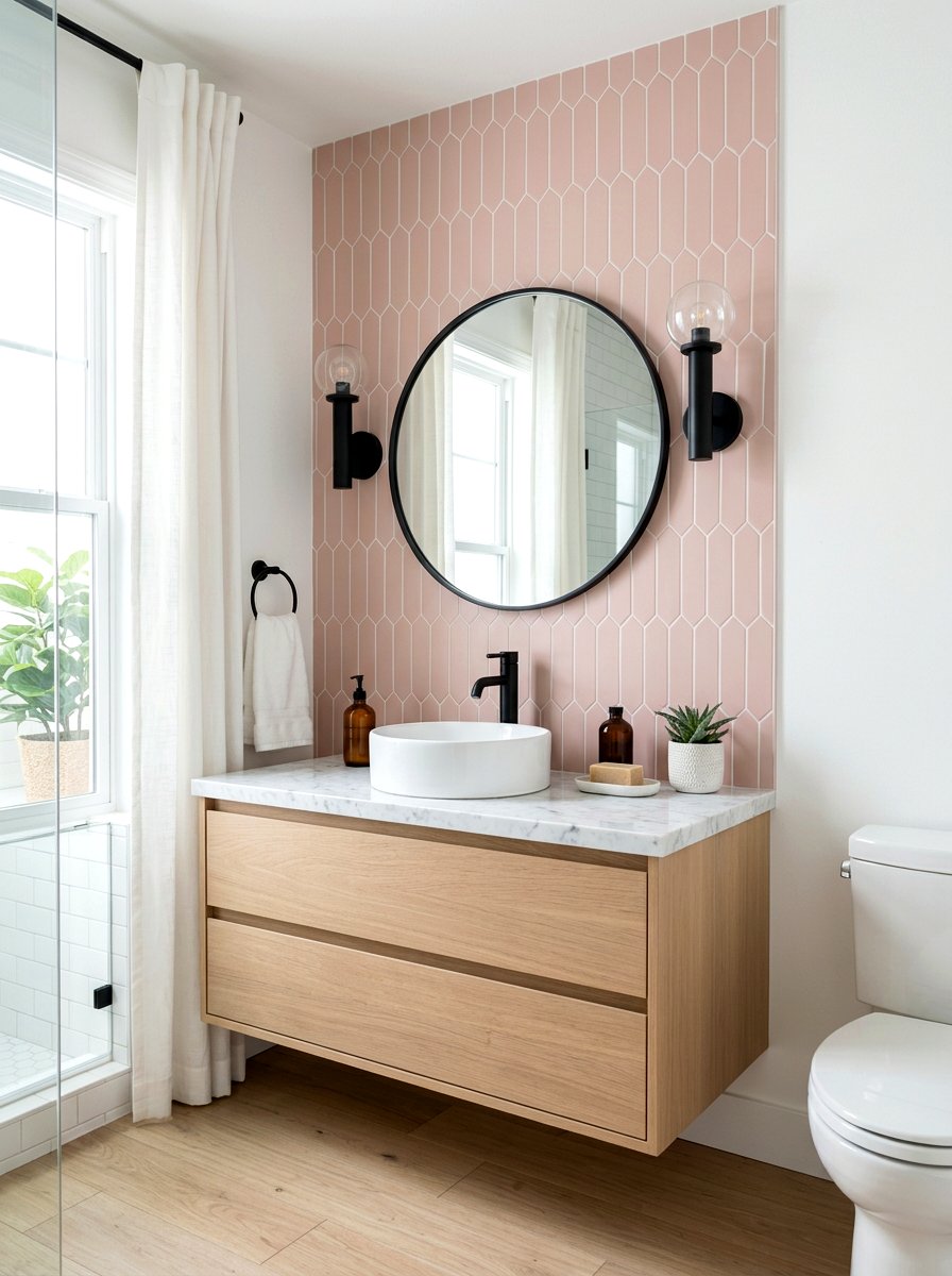 Picket Tile Backsplash - 30 guest bathroom ideas