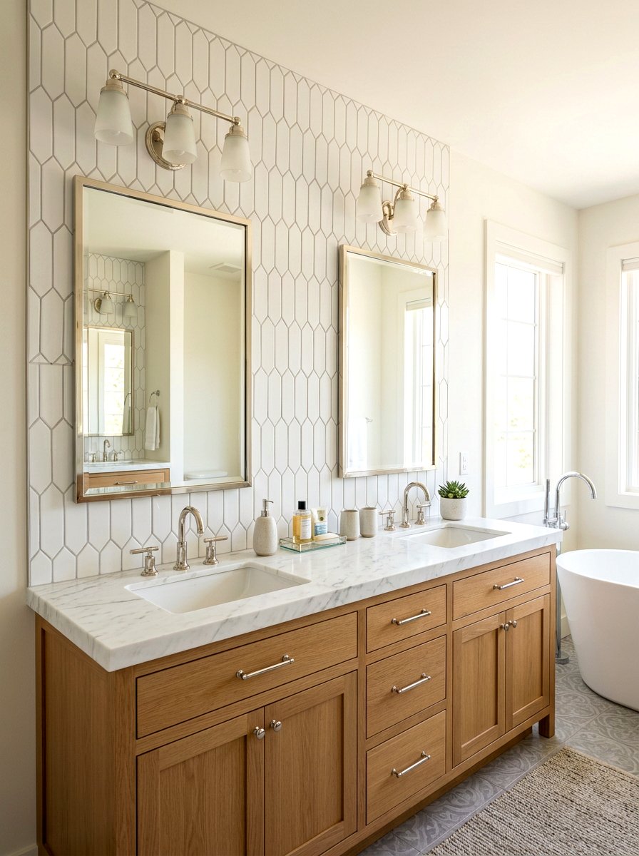 Picket Tile Bathroom Backsplash - 30 Hamptons bathroom ideas