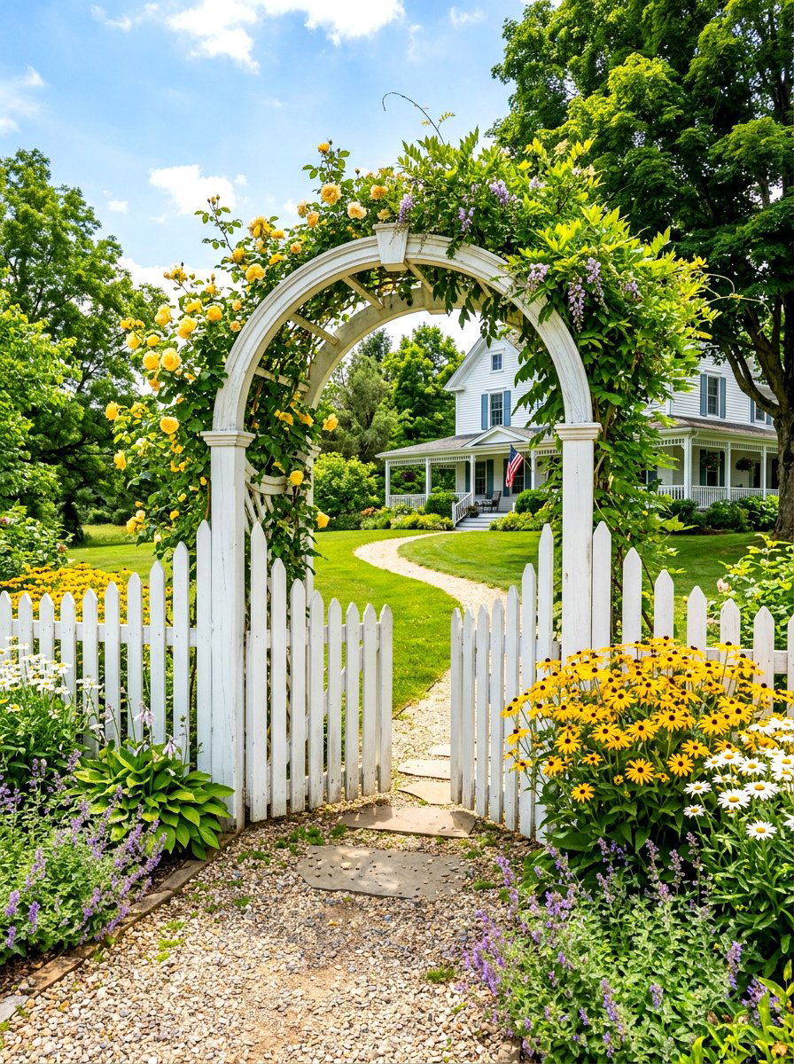 Picket fence arbor gate - 30 arbor entry exterior ideas
