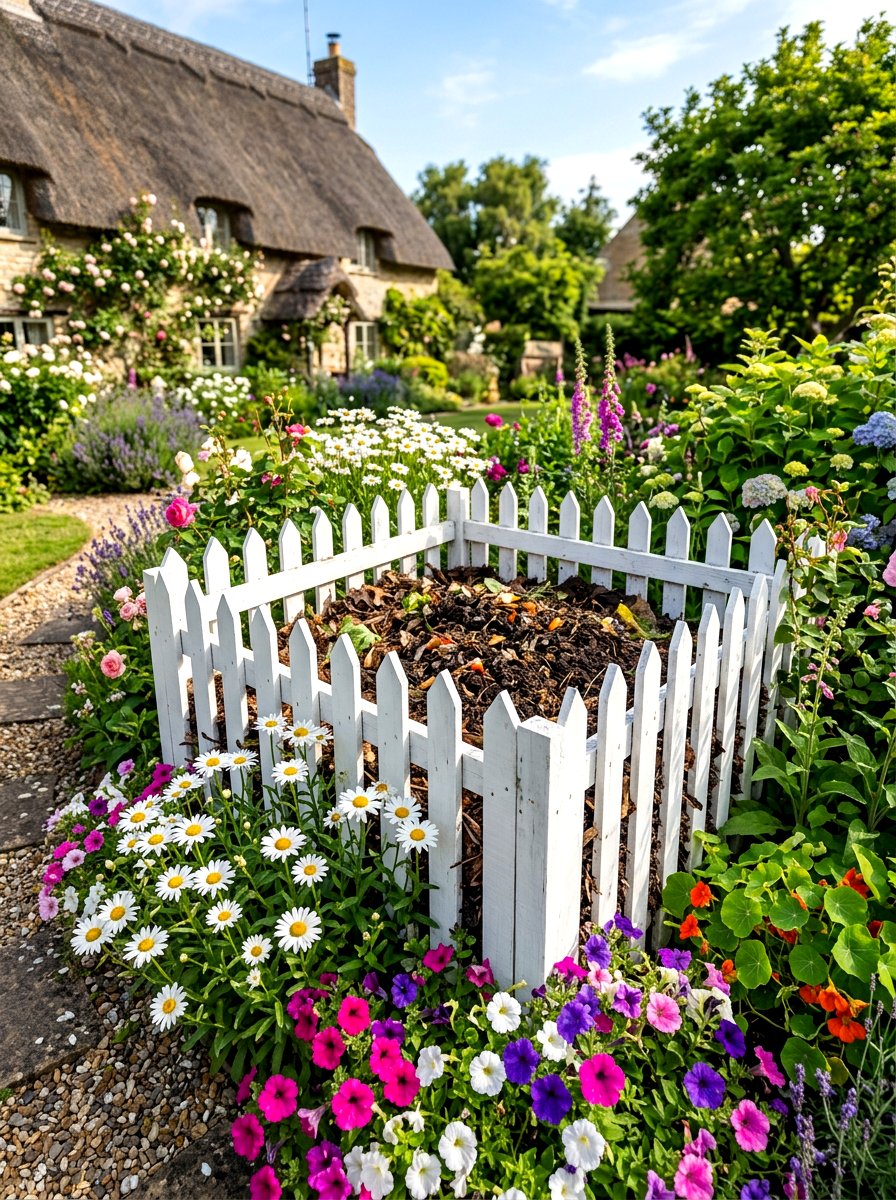 Picket fence compost bin - 30 compost corner garden ideas