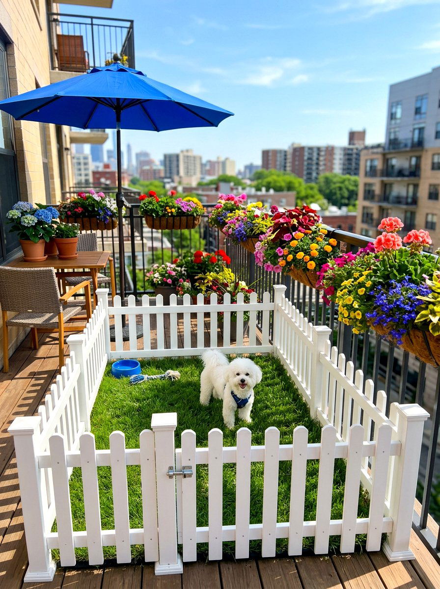 Picket fence dog area - 30 balcony pet potty area ideas