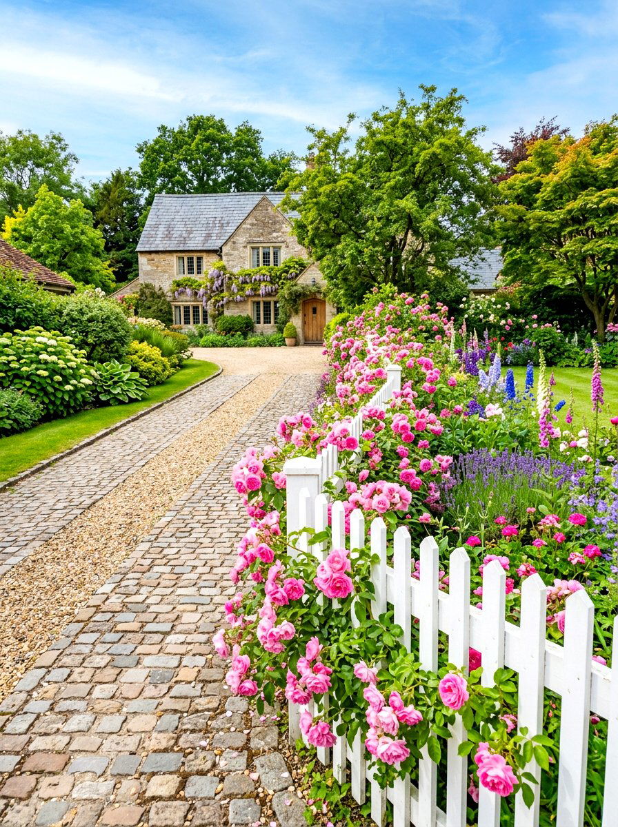 Picket fence driveway garden - 30 driveway side garden ideas