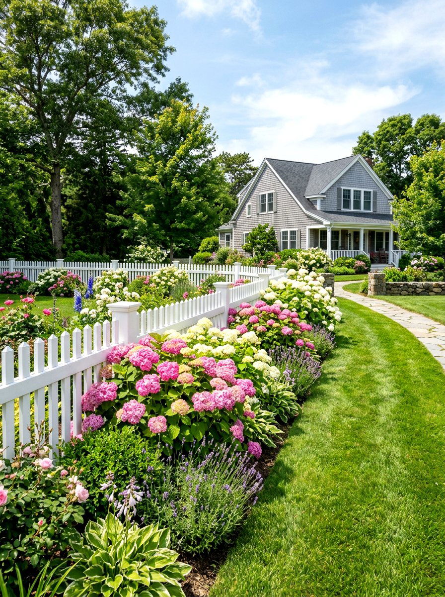Picket fence garden landscape - 30 coastal grandmother decor ideas