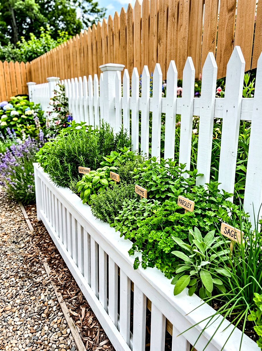 Picket fence herb planter - 30 backyard herb garden ideas