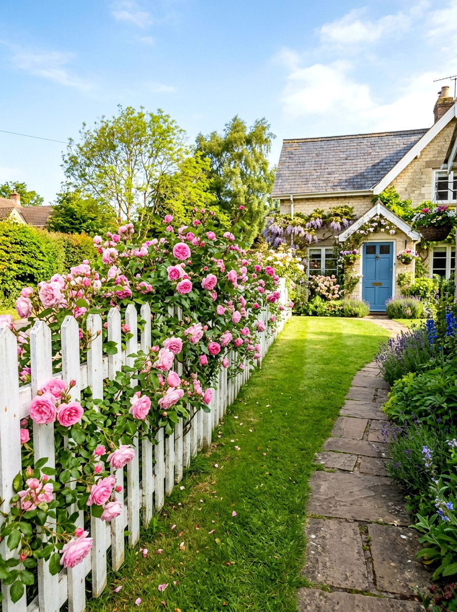 Picket fence rose hedge - 30 rose hedge ideas
