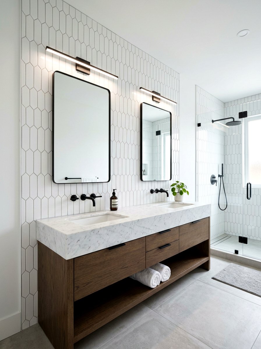 Picket tile bathroom wall - 30 niche tile contrast ideas