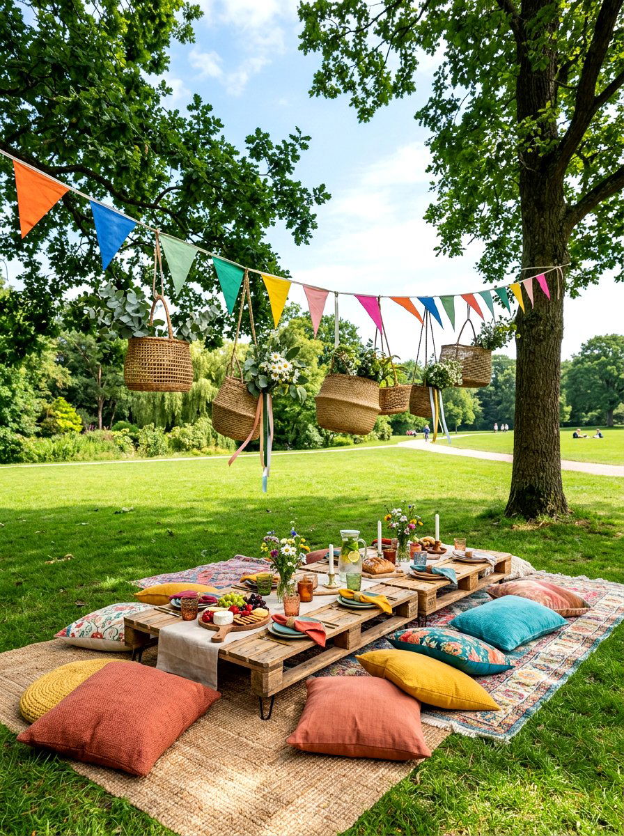 Picnic Setup - 30 backyard hosting aesthetic ideas