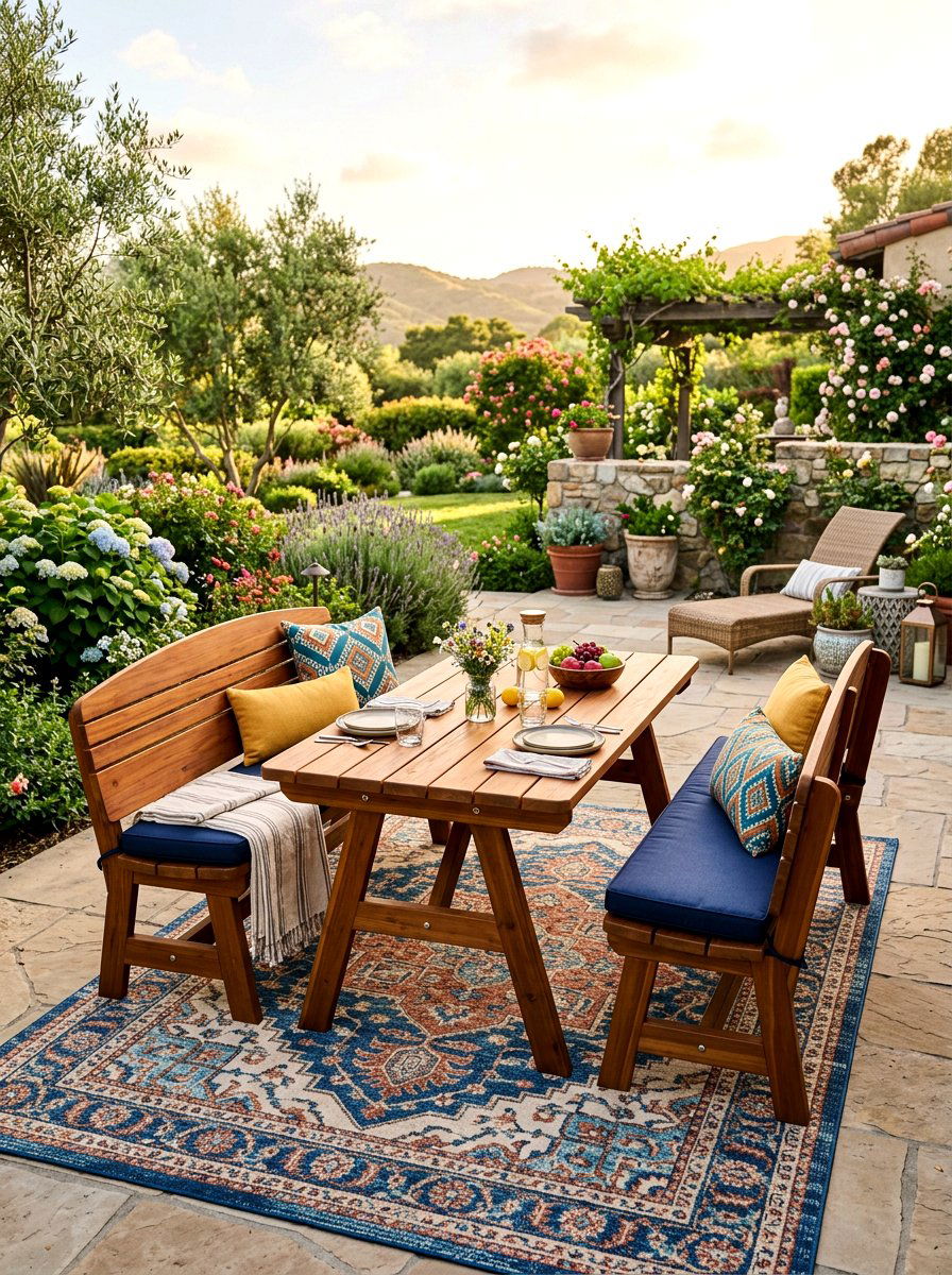 Picnic table with backrest seats - 30 backyard picnic table ideas