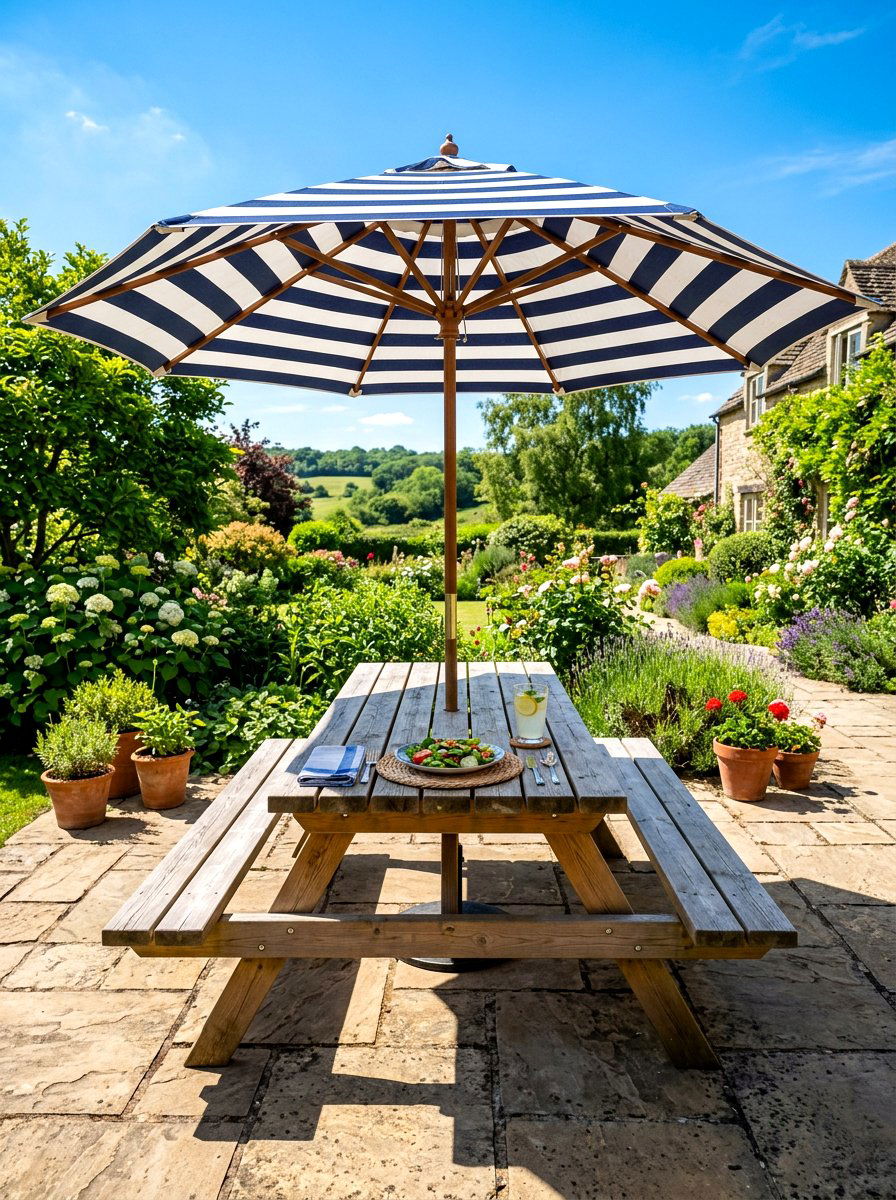 Picnic table with umbrella hole - 30 backyard picnic table ideas