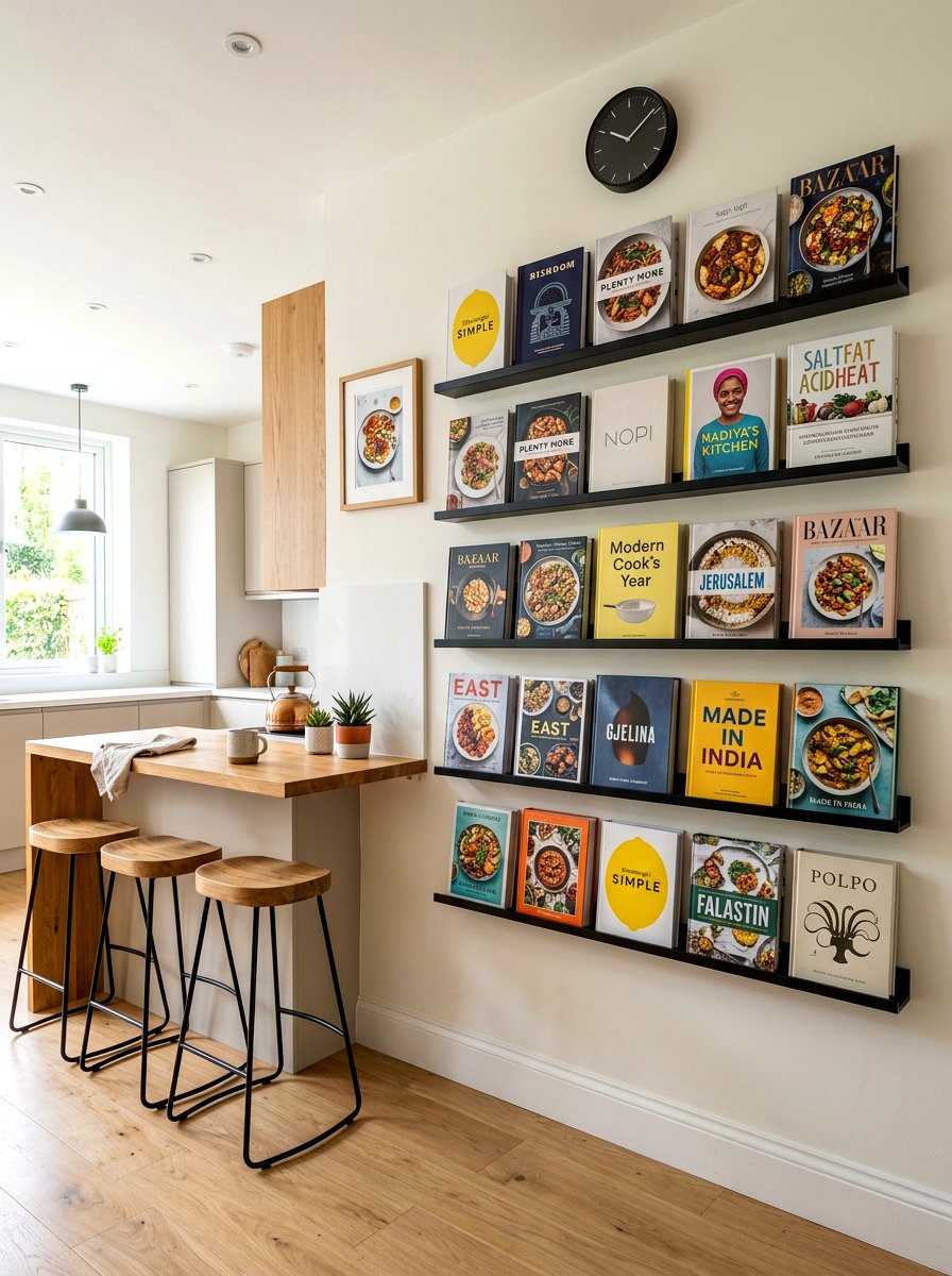 Picture Ledge Wall - 30 cookbook kitchen shelf ideas
