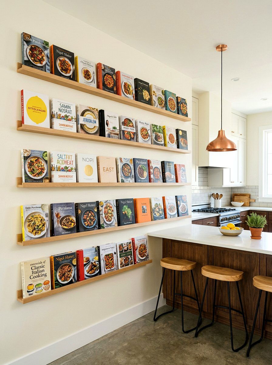 Picture Ledge Wall - 30 kitchen cookbook storage ideas