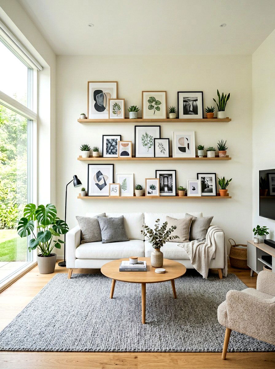 Picture ledge display - 30 long wall decor ideas