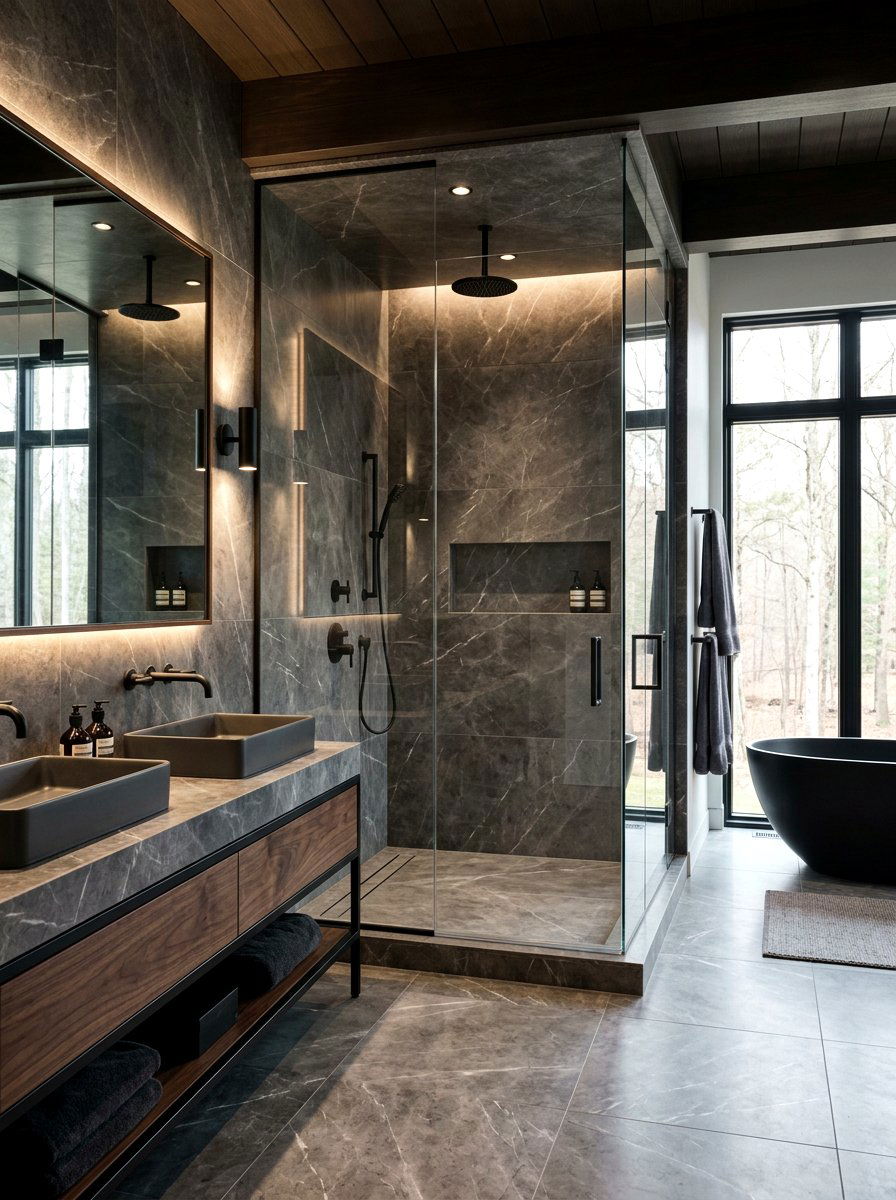 Pietra Grey Marble Shower - 30 stone slab shower wall ideas