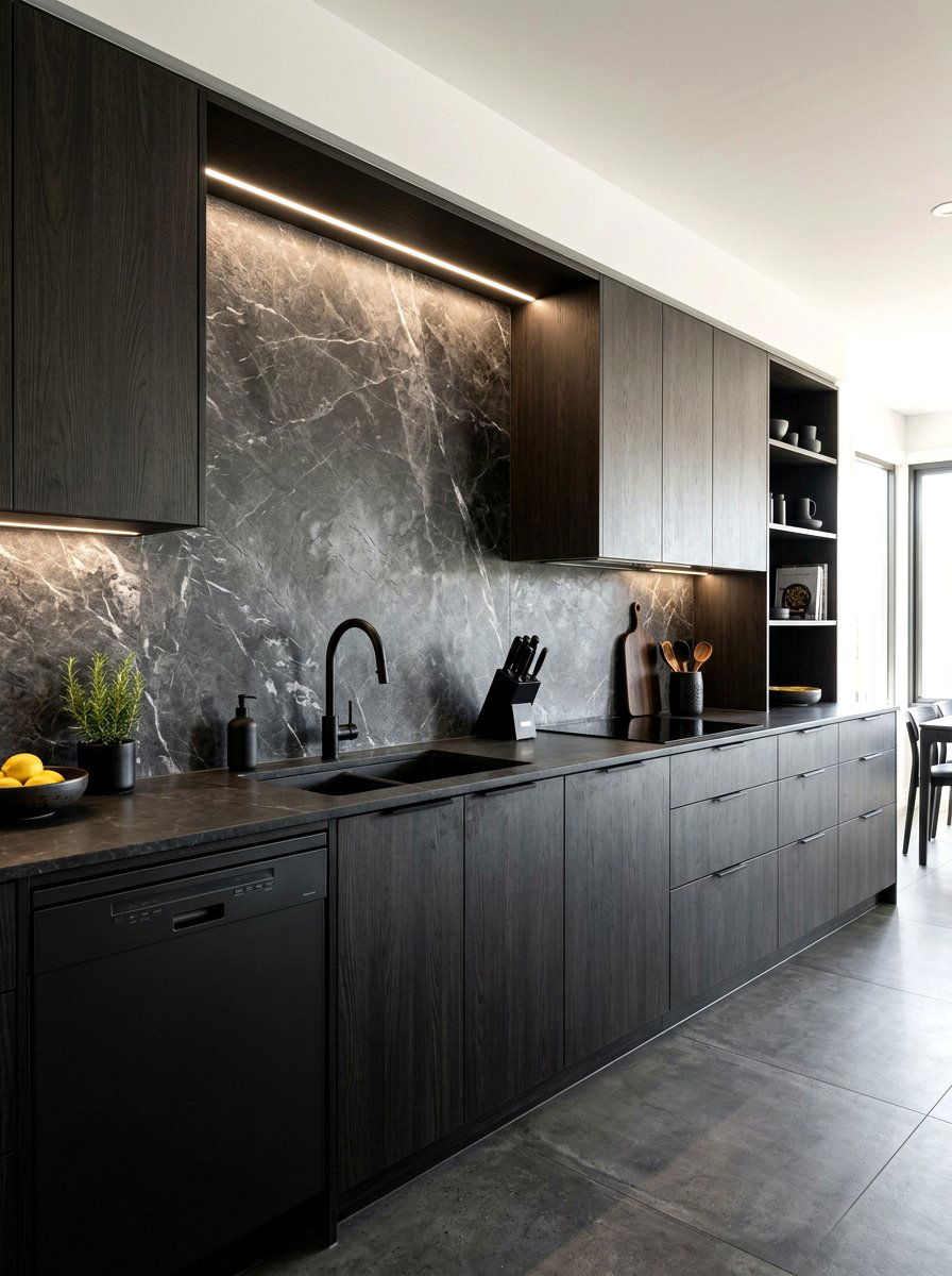 Pietra grey marble backsplash - 30 slab stone backsplash ideas