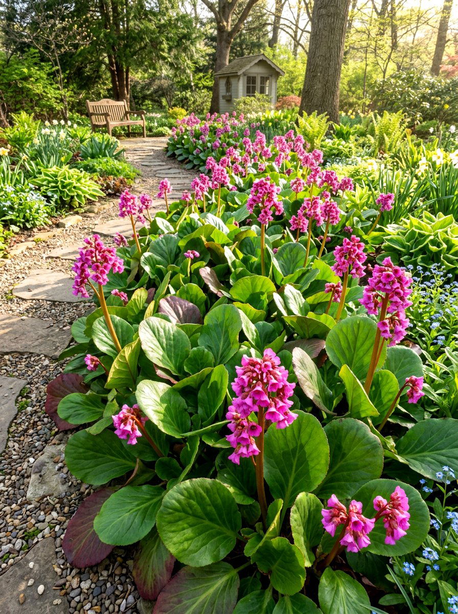 Pig Squeak Bergenia - 30 early spring flower bed ideas