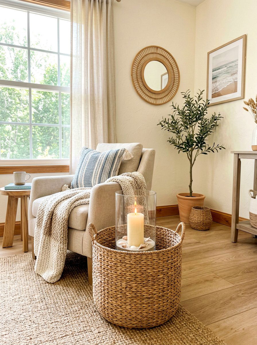 Pillar Candles In Woven Baskets - 30 candle decor ideas