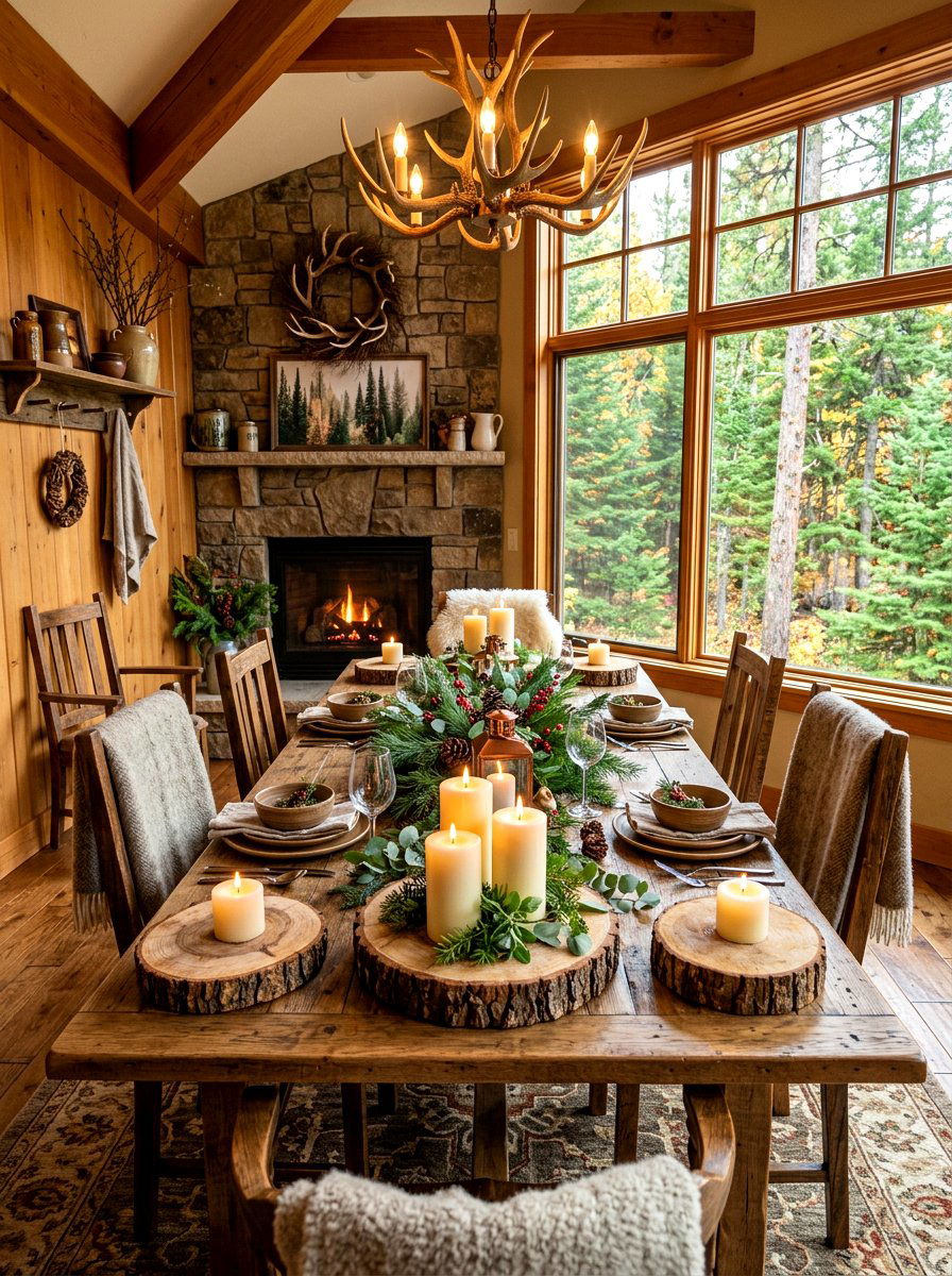 Pillar Candles On Wood Rounds - 30 candle centerpiece ideas