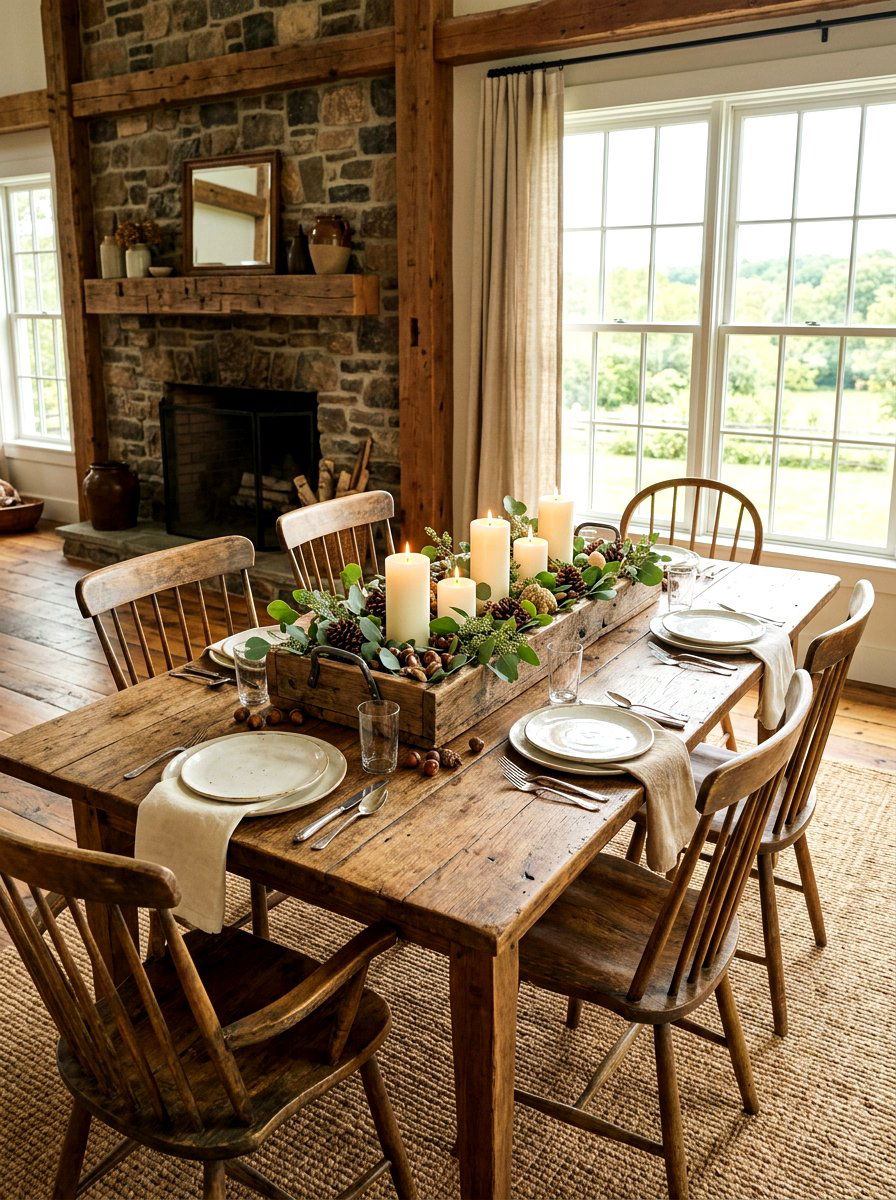 Pillar Candles On Wood Tray - 30 candle centerpiece ideas