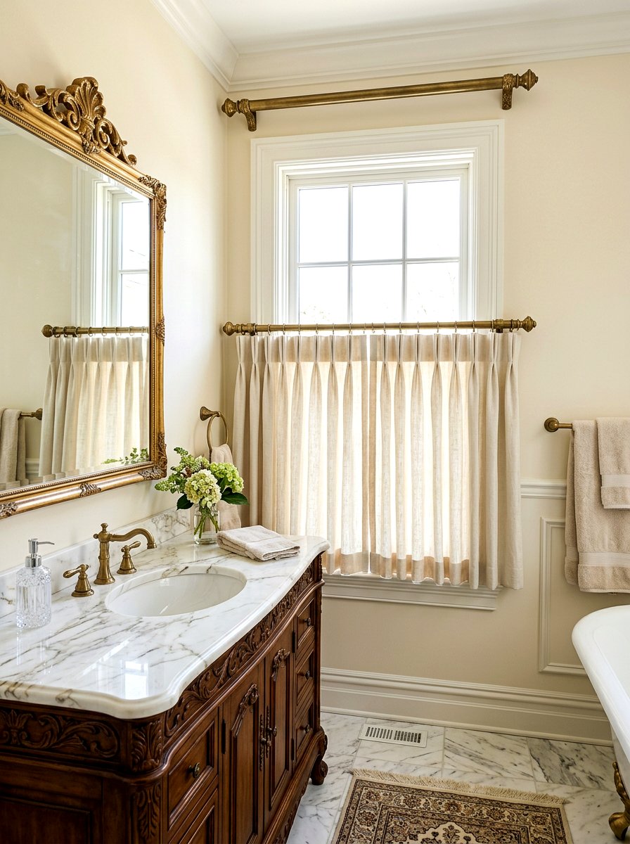 Pinch pleat bathroom cafe curtains - 30 cafe curtain bathroom ideas
