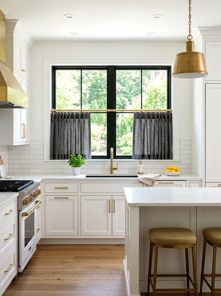 Pinch pleat cafe curtains - 30 kitchen curtain sink ideas