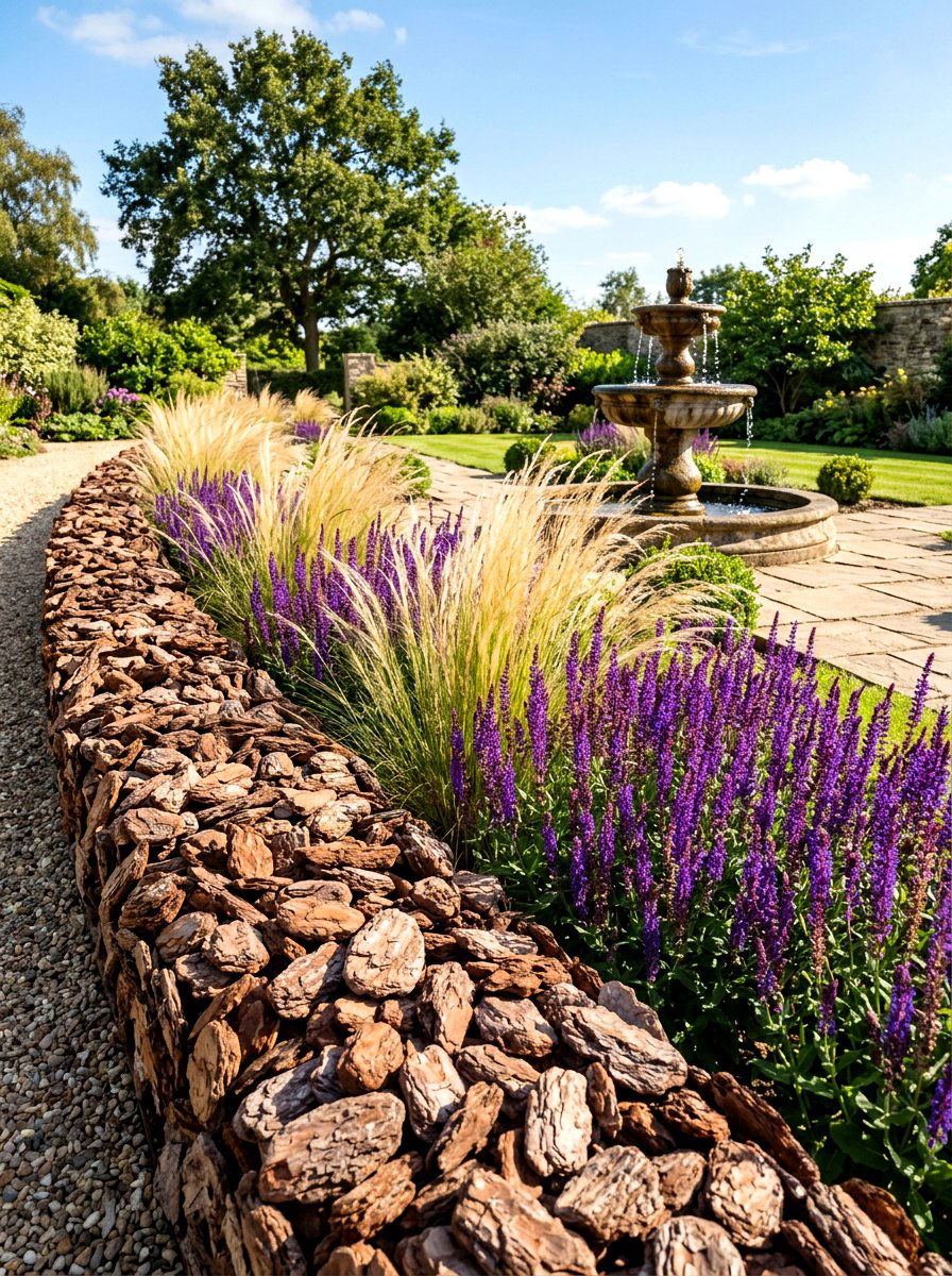 Pine Bark Garden Border - 30 mulch landscaping ideas