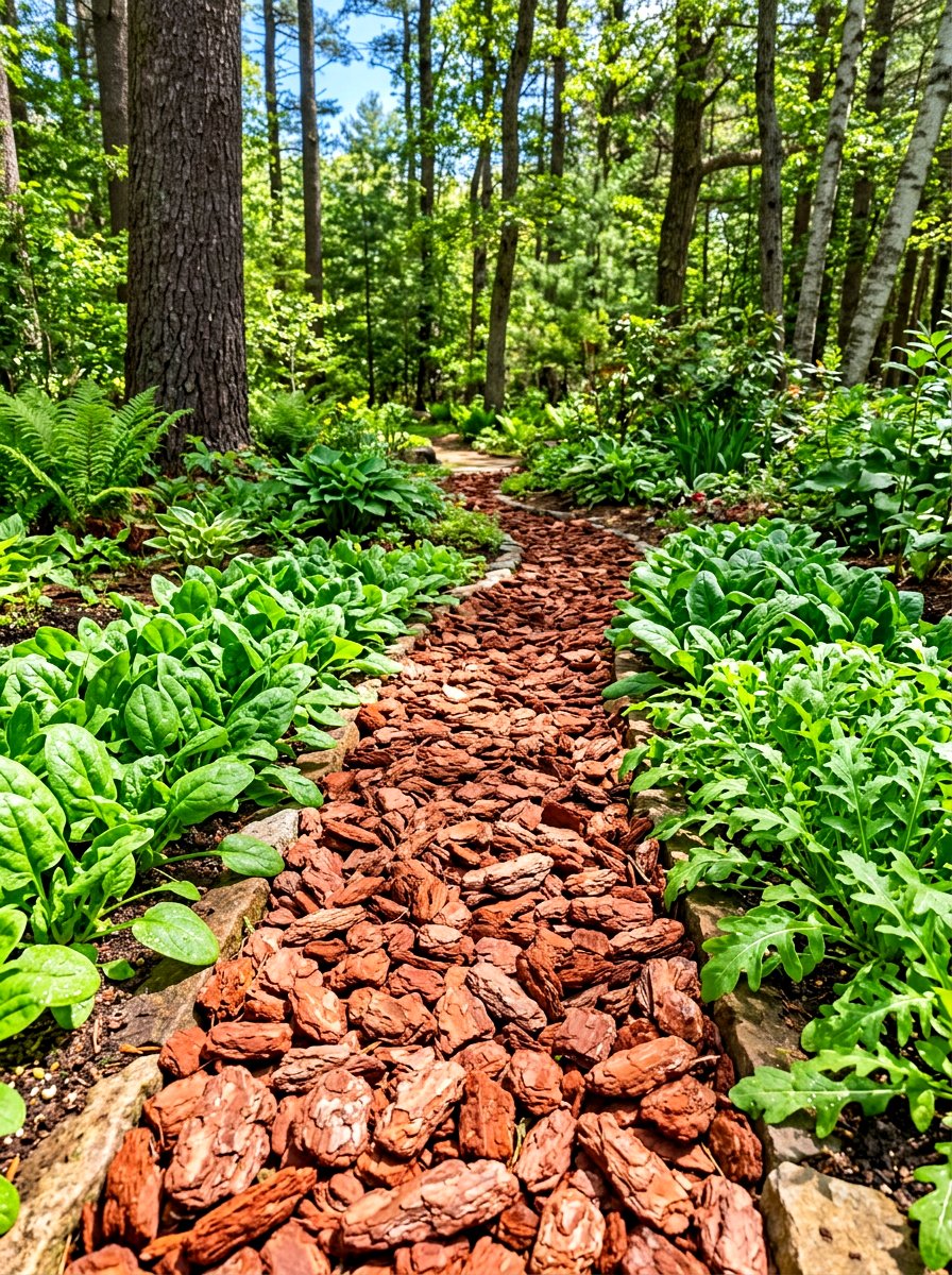 Pine Bark Path - 30 vegetable garden path ideas