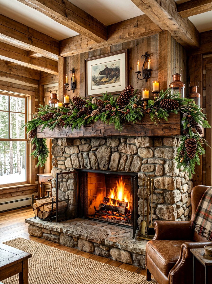 Pine Cone Mantel - 30 holiday mantel garland ideas