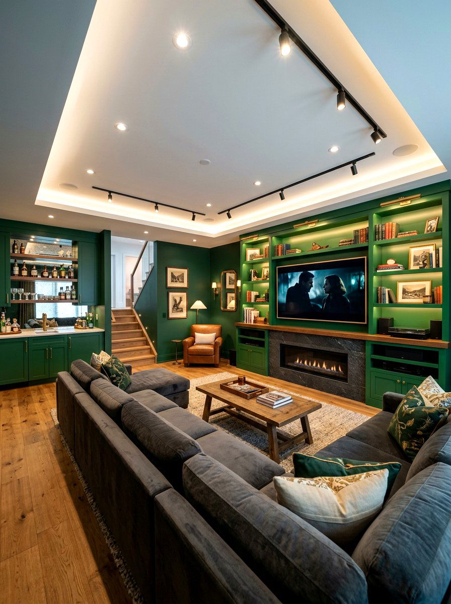 Pine Green Basement - 30 dark moody wall ideas