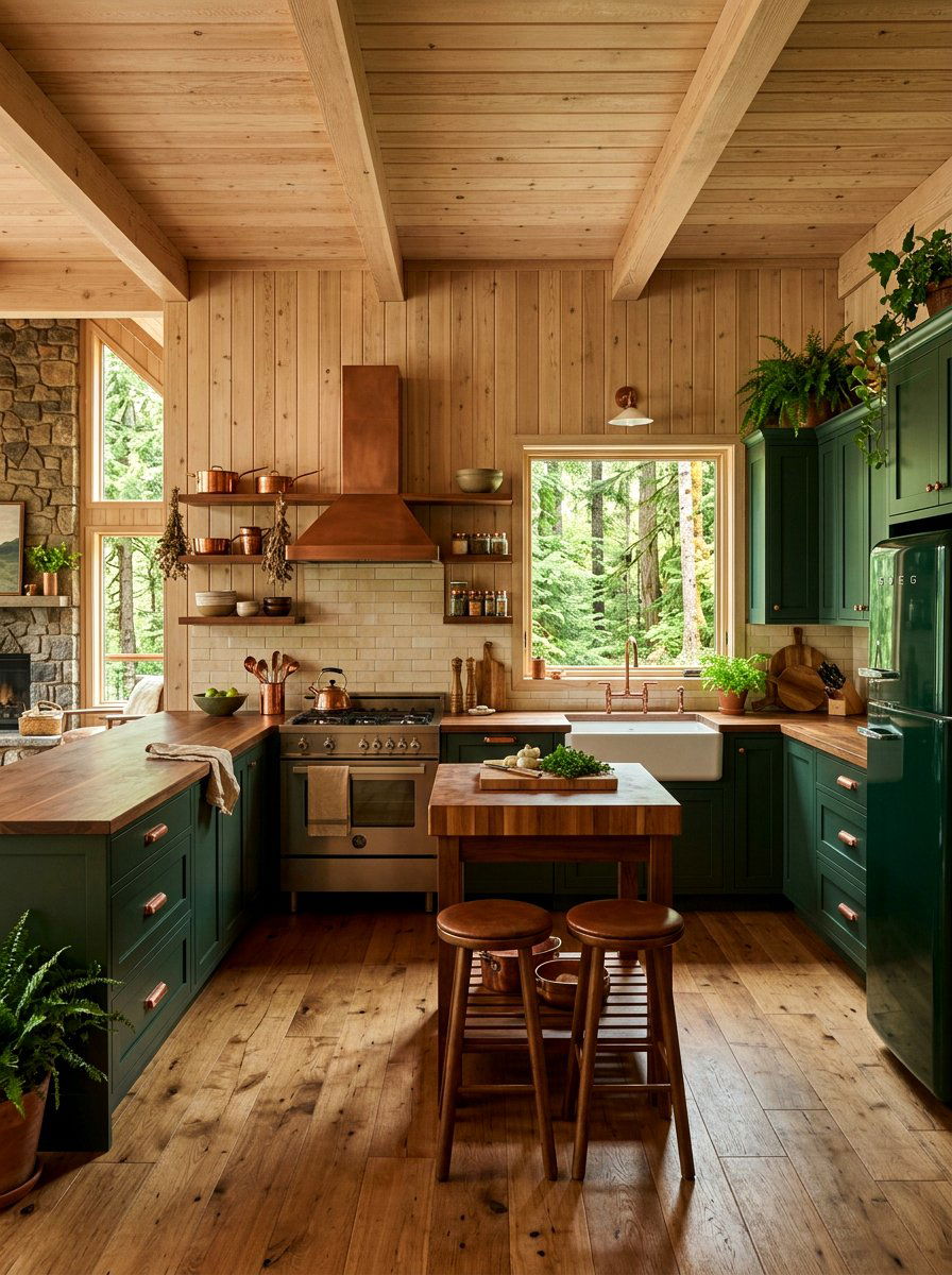 Pine Green Cabin Kitchen - 30 cabin kitchen ideas