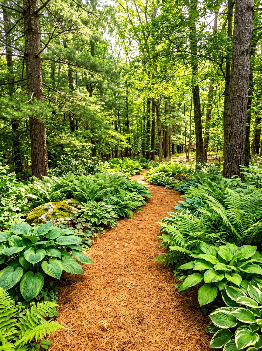 Pine Needle Path - 30 woodland backyard landscaping ideas
