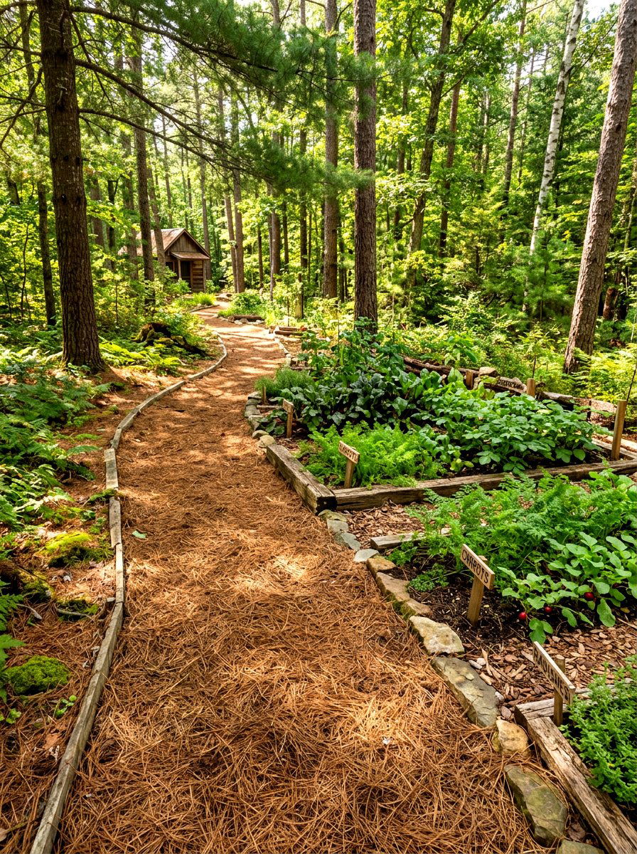 Pine Needle Walkway - 30 vegetable garden path ideas