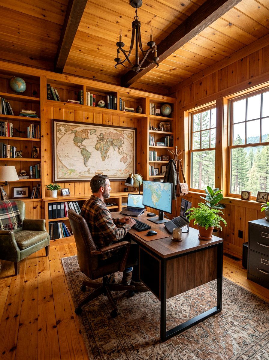 Pine Paneled Office - 30 wood paneled office ideas
