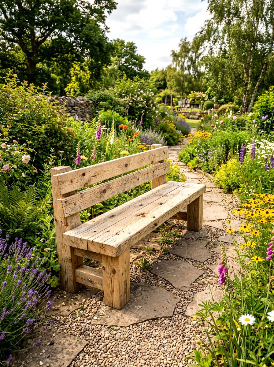 Pine Plank Patio Bench - 30 rustic outdoor furniture ideas