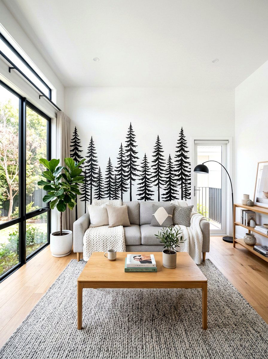 Pine Tree Mural - 30 peel and stick mural ideas