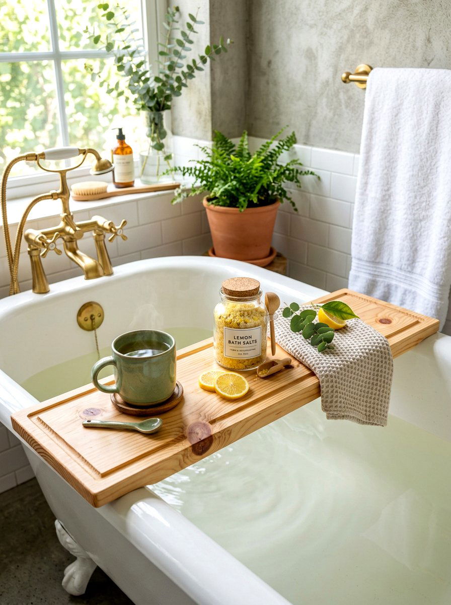 Pine Wood Bath Board - 30 bath tray spa ideas