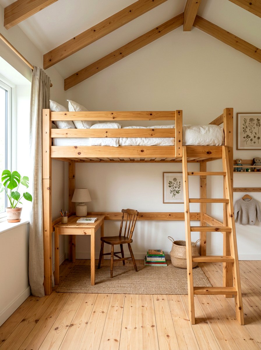 Pine Wood Loft Bed - 30 tiny house loft bed ideas