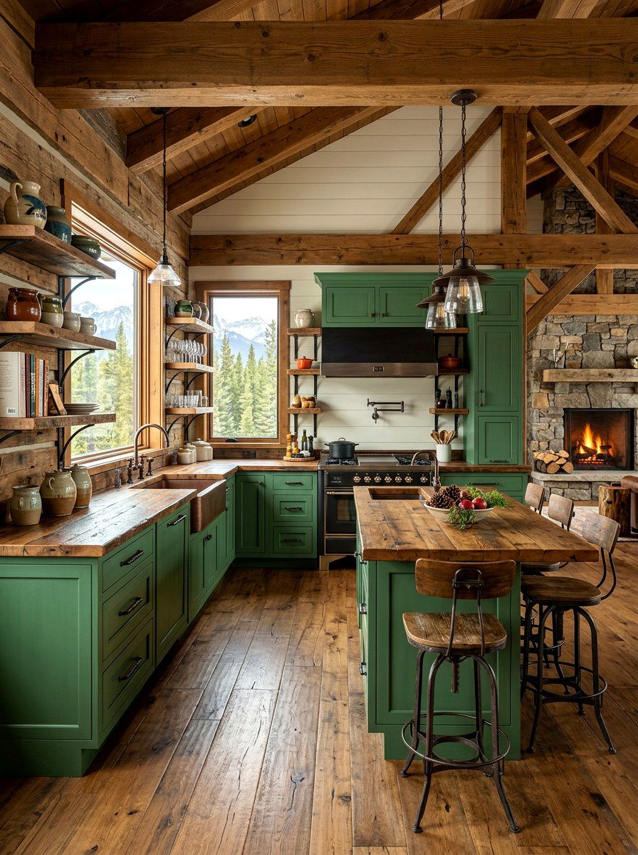 Pine green and reclaimed timber - 30 green and wood kitchen ideas