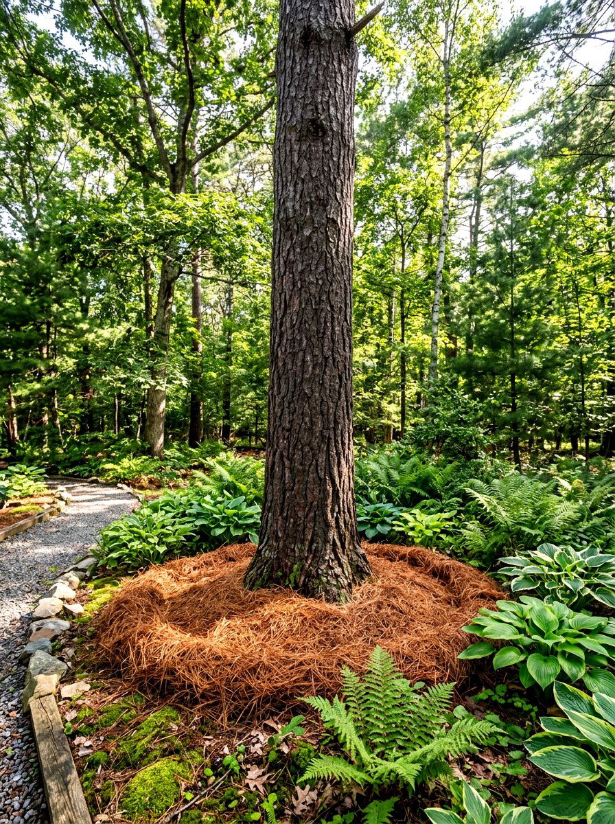 Pine straw mulch around tree - 30 mulch ring around tree ideas