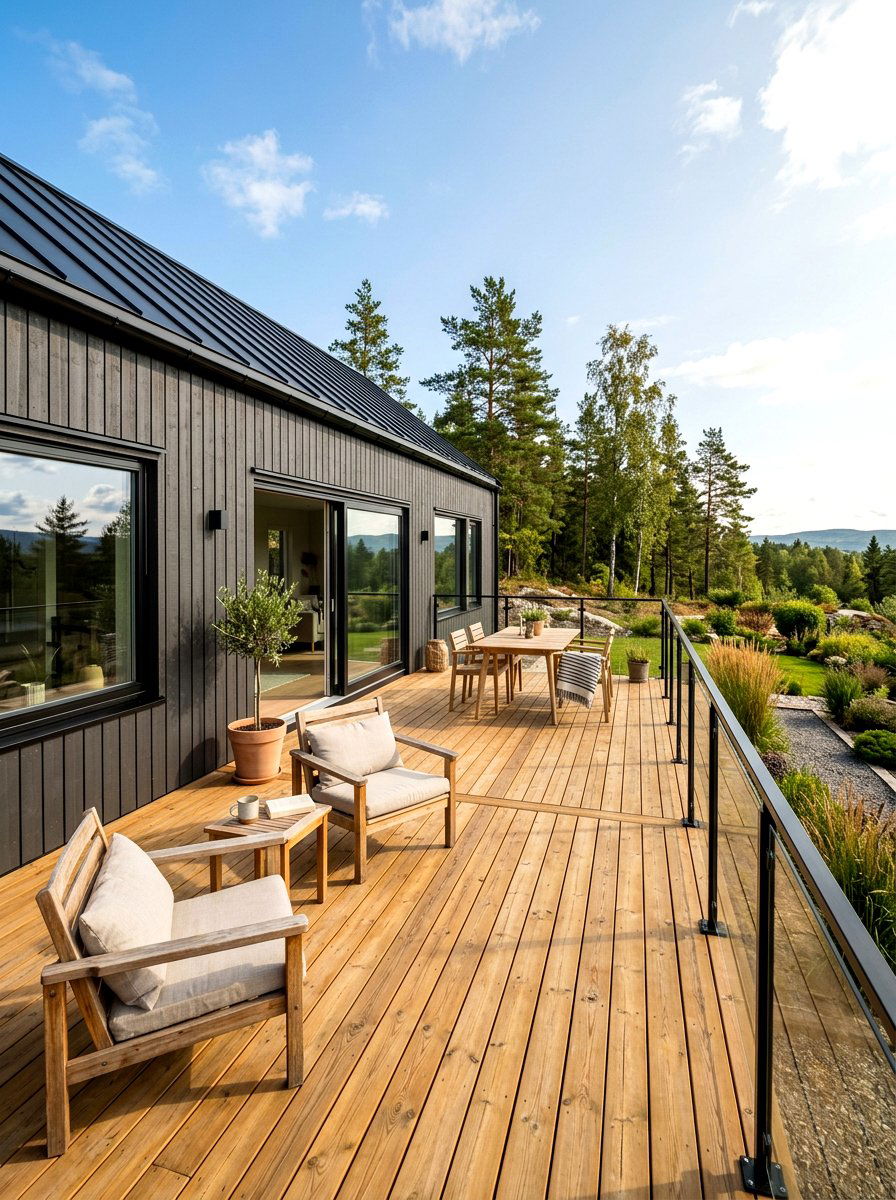 Pine wood terrace Scandinavian house - 30 Scandinavian house exterior ideas
