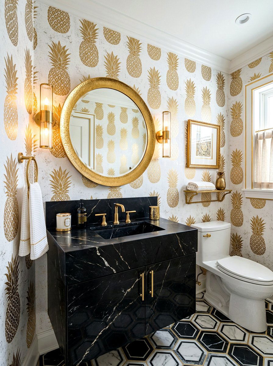 Pineapple Wallpaper - 30 fruit wallpaper powder room ideas